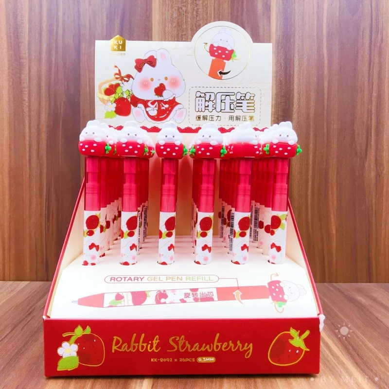 

12/36 шт. Kawaii Strawberry Rabbit вращающаяся гелевая ручка милые 0,5 мм черные чернила нейтральные ручки рекламный подарок офисные школьные принадлежности
