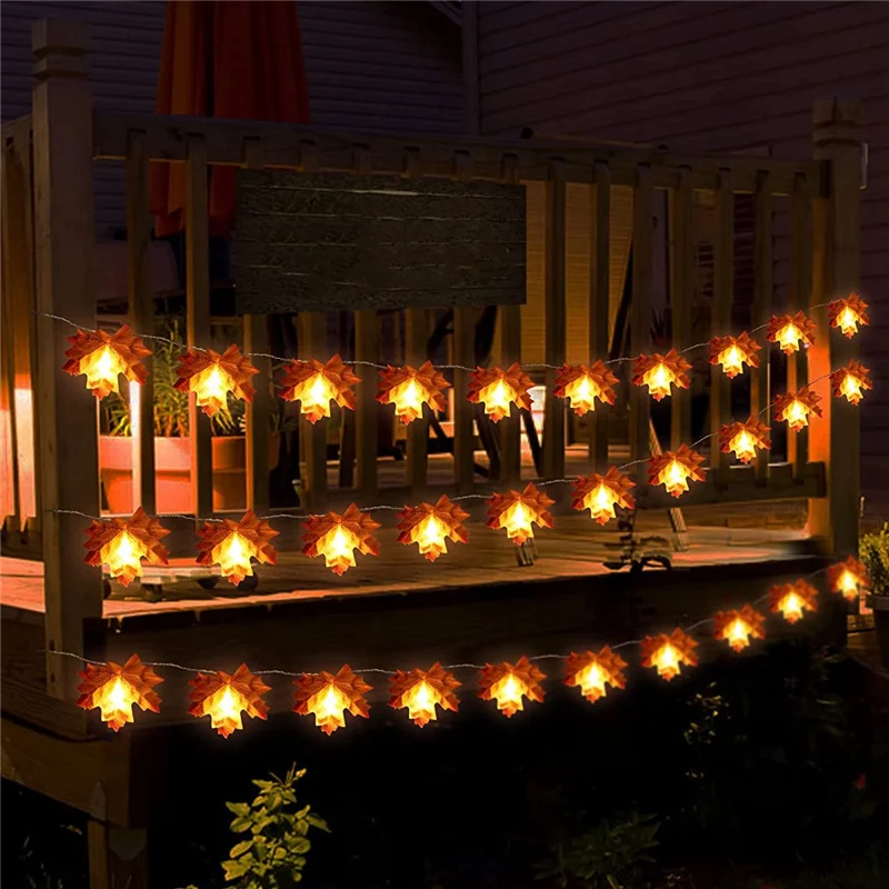 ABMH-Fall Decorations For Home Leaf String Lights,Maple Leaves Garland Battery Operated Outdoor For Holiday Decor