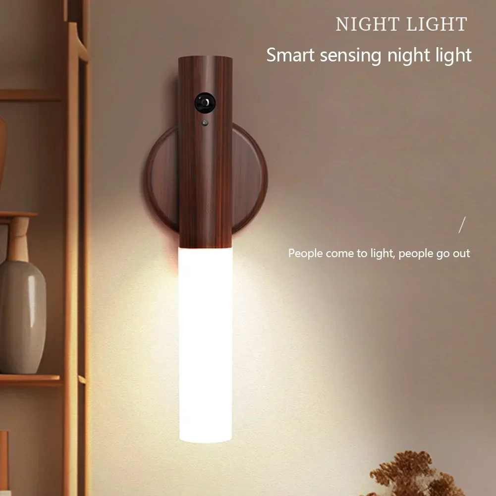 Intelligent Wooden LED Night Light Magnetic Portable Lamp USB Charging Lamp Staircase Corridor Bedroom Closet Atmosphere Light