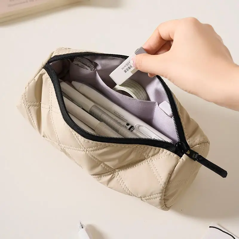 New Quilted Pencil Case With Multiple Trendy Colors And Durable Smooth Zipper Perfect For Students School Study Office Daily
