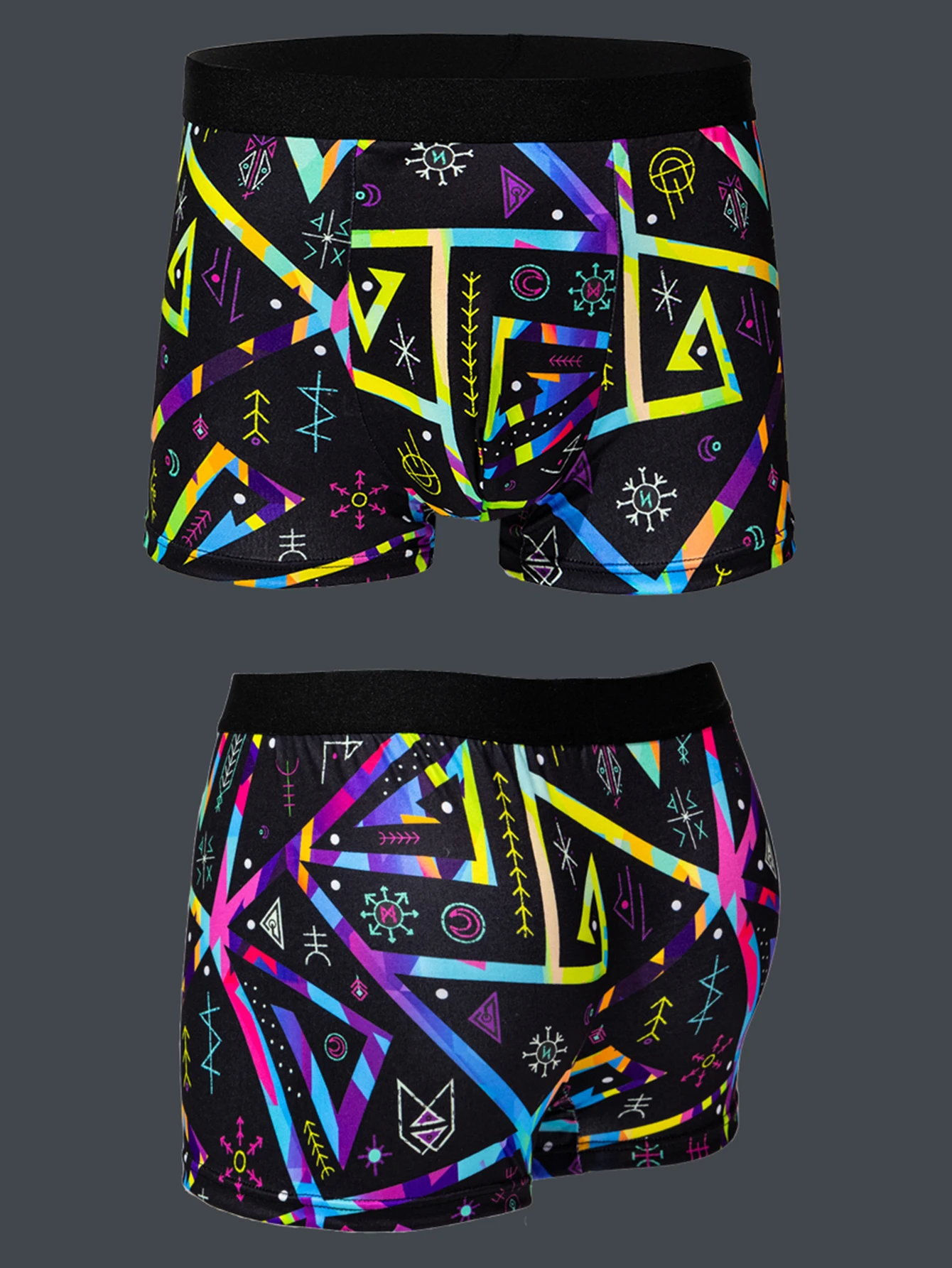 5-pcs Men's trendy graffiti, pixel, cyberpunk print boxer underwear, comfortable and casual and fashionable boxer