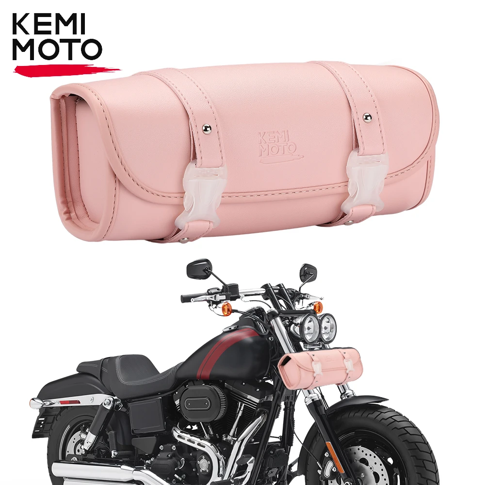 Bolsa para garfo de motocicleta, bolsa de ferramentas para guidão, couro pu, à prova d'água, bolsa de barril para bmw, acessórios de motocicleta, bolsa de armazenamento frontal