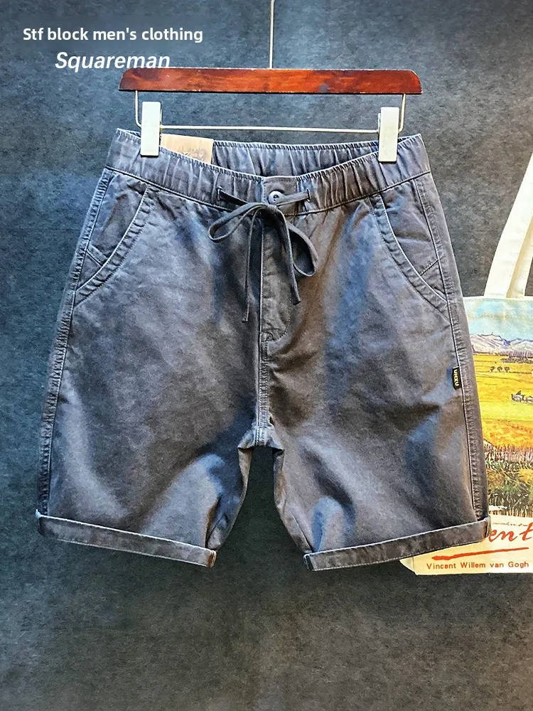 

High Quali Men's Workwear orts American Casual Loose Fit Spring Summer Thin Five-Quarter Length Straight Leg Cotton Pants