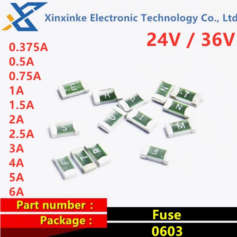 100PCS SMD Fuse 0603 Fusing Disposable 24V 36V 0.5A 0.75A 1A 1.5A 2A 3A 5A 6A