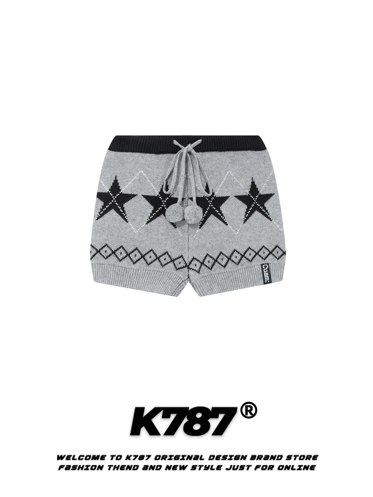 

K787 Нежные вязаные шорты с узором в виде звезд, с высокой талией, с поясом, для женщин, повседневные, свободного кроя