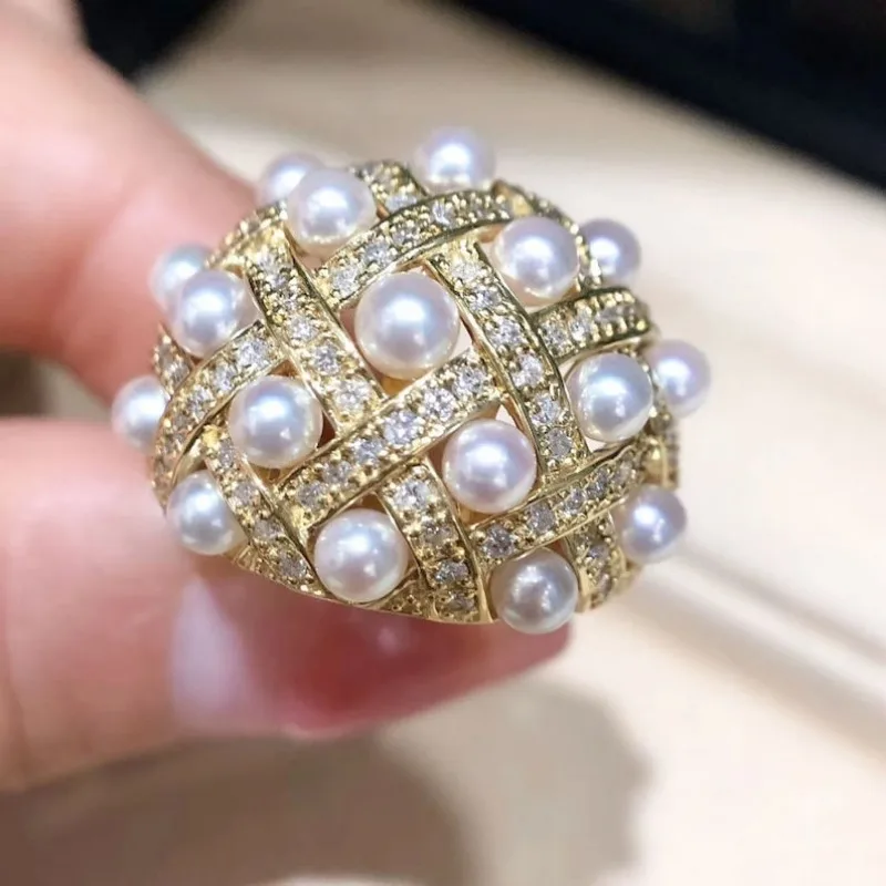 Funkelnder Luxus-Ring mit Imitationsperlen und Goldüberzug für Damen, Eleganter Modeschmuck für Bankette und Hochzeiten
