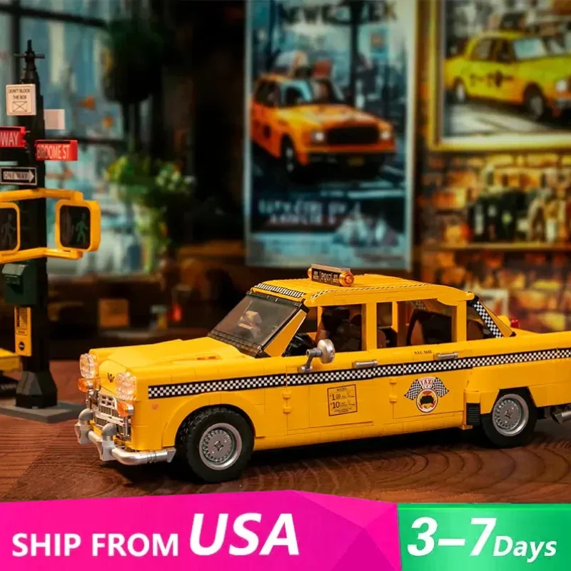 

1800 шт. MOC город Нью-Йорк ретро такси строительные блоки техническая модель спортивного автомобиля украшение для рабочего стола сборка игрушки для автомобиля подарок ребенку