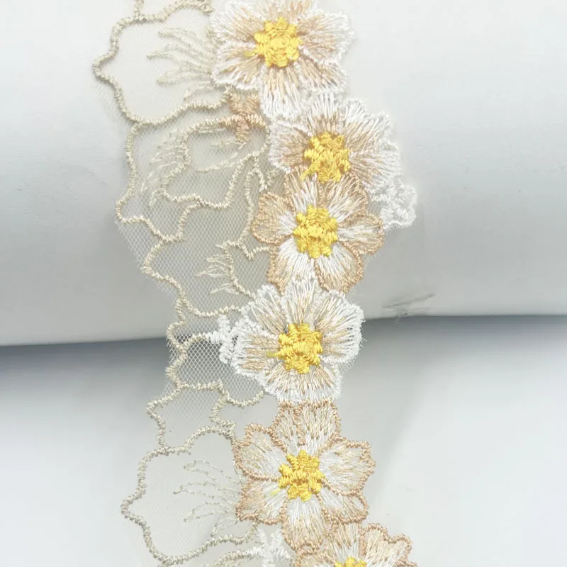 Chic Floral Embroidery Lace for Blue Beige Green Dress Underwear Clothing Decoration,DIY Home Textile Accessory 5.5CM Wide R719