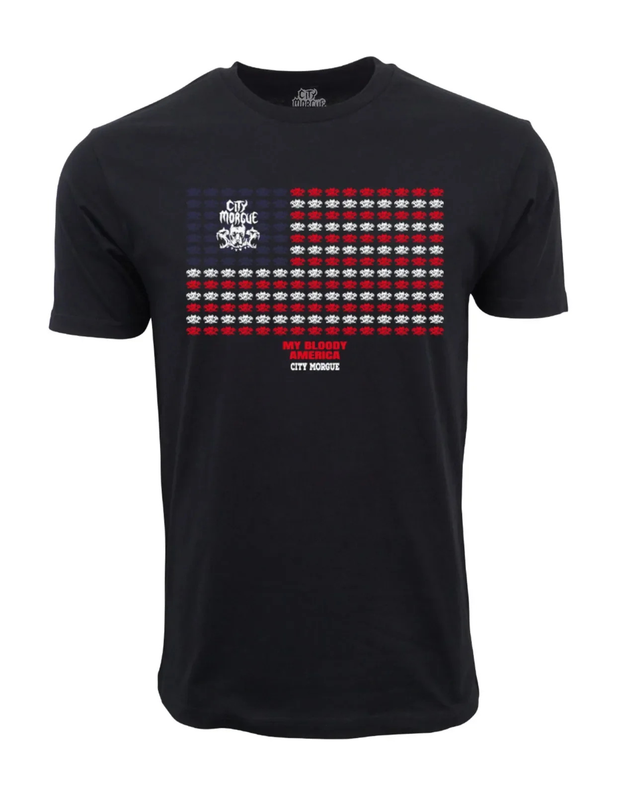 CITY MORGUE FLAG GRAPHIC T SHIRT BLACK