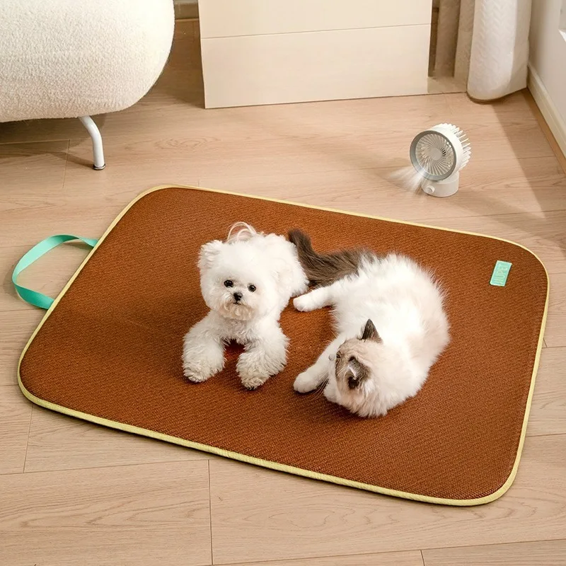 

Pet Summer Sleeping Mats for Dogs Breathable Cooling Pad Cats Heat Dissipation Supplies Kitten Puppy Rattan Weaving Soft Bed Mat