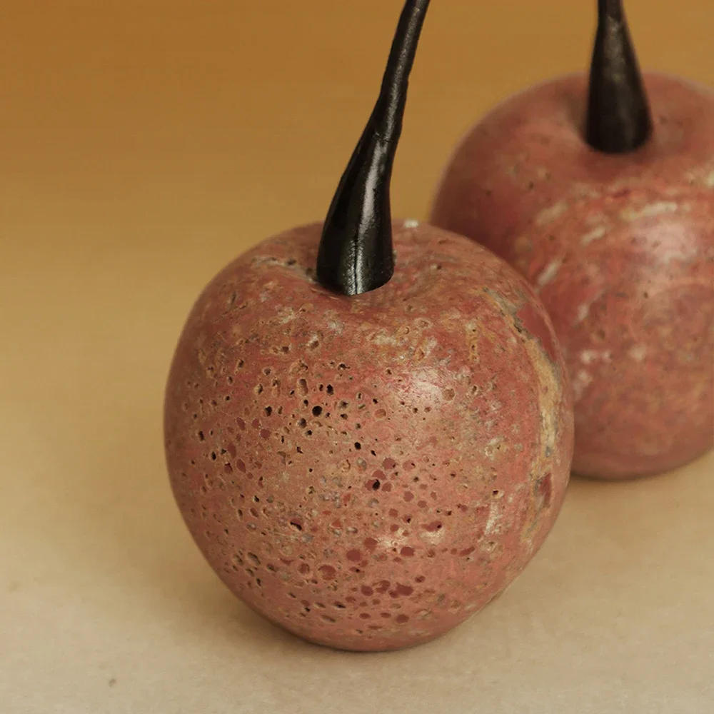 【Natural】Fruit Shape Natural Stone Figures Vintage Cherry Apple Shape Ornament Luxury Living Room Home Decorations