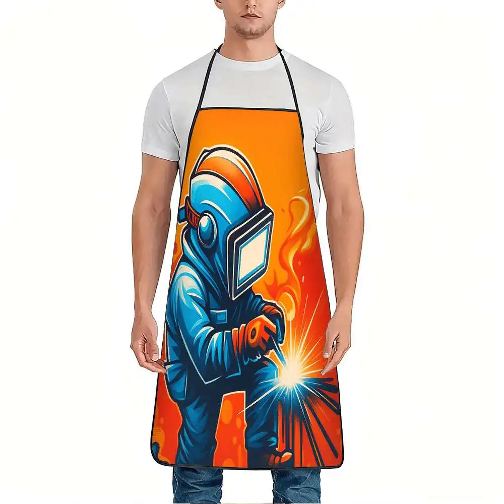 1pc Worker Flame Art Print Apron, Durable and Easy to Clean, Adjustable Waistband, Polyester Material, for Kitchen Cooking, Gard