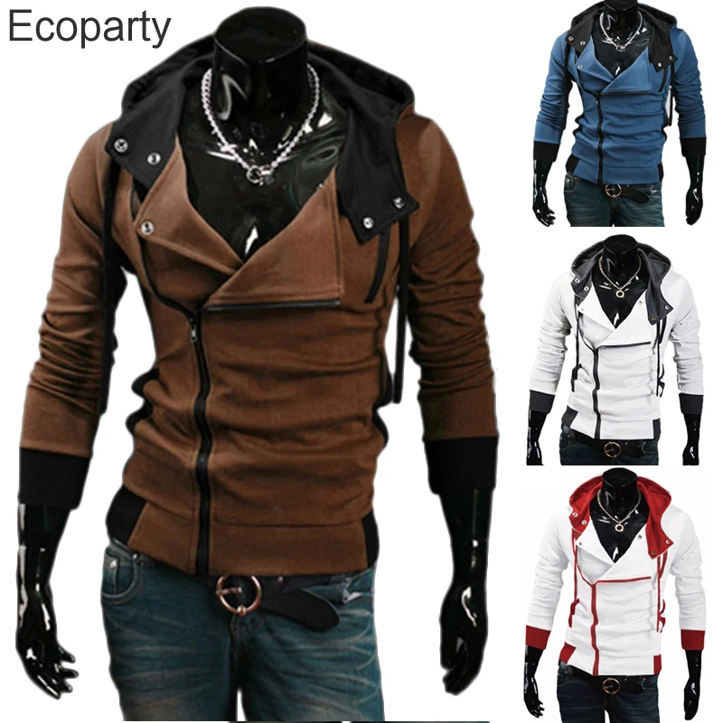 

New Men's Fashion Patchwork Hoodies Korean Side Zipper Long Sleeve Design Slim Sweatshirts Autumn Winter Cardiga Coats For Male