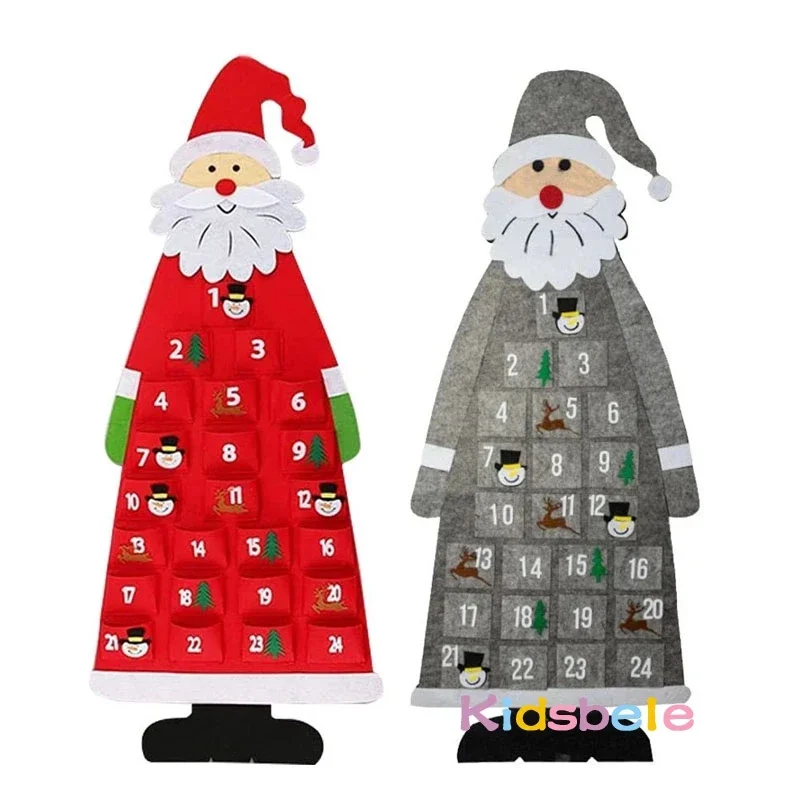 Calendario de Adviento de fieltro navideño para colgar en la pared, calendario de Adviento de Papá Noel con bolsillos, juguetes para niños de 24 días, regalo de Navidad