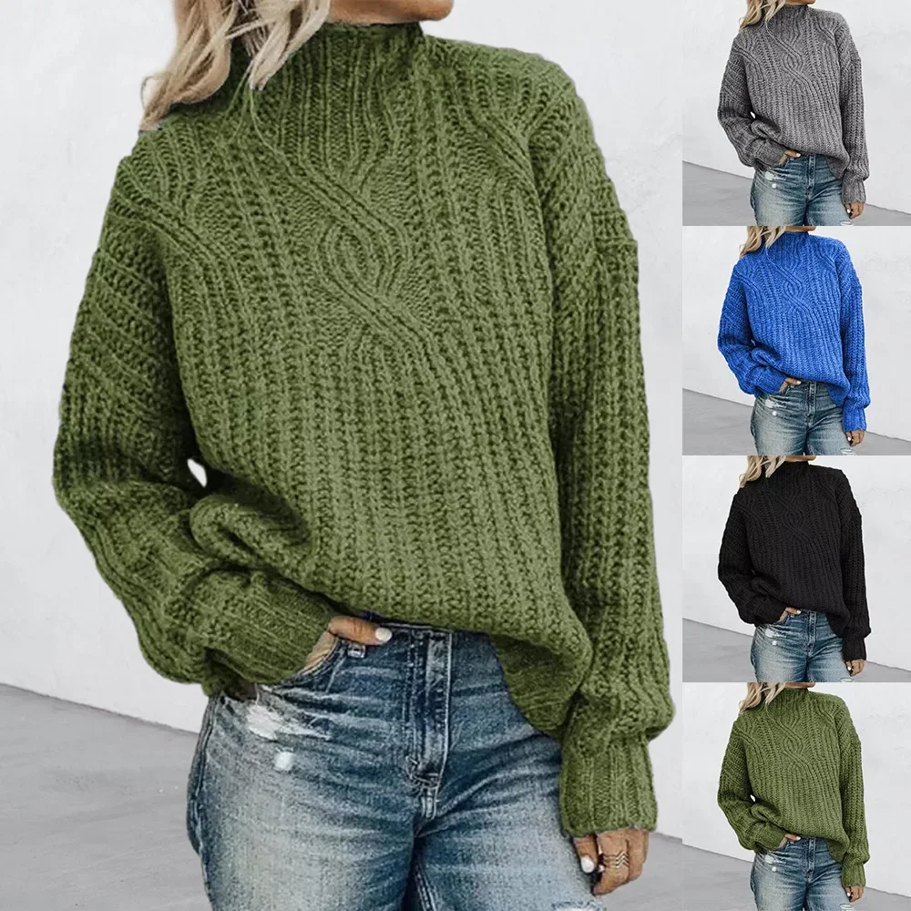 2023 Autumn/Winter New Half High Neck Sweater Solid Color Temperament Commuter Long Sleeve Knitted Sweater Women