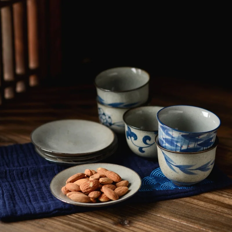 ★Jingdezhen Ceramic Cup Gift Antique Hand Painted Blue and White Kung Fu Tea Cup National Traditional Crafts Tea Cup