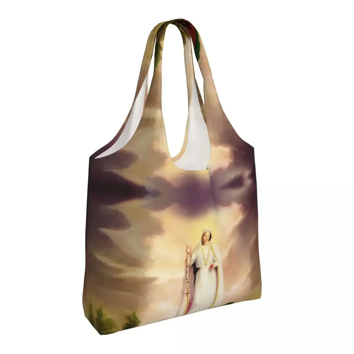 Our Lady Of Fatima Shopping Tote Bags Recycling Rosary Catholic Christian Virgin Mary Grocery Canvas Shopper Shoulder Bag