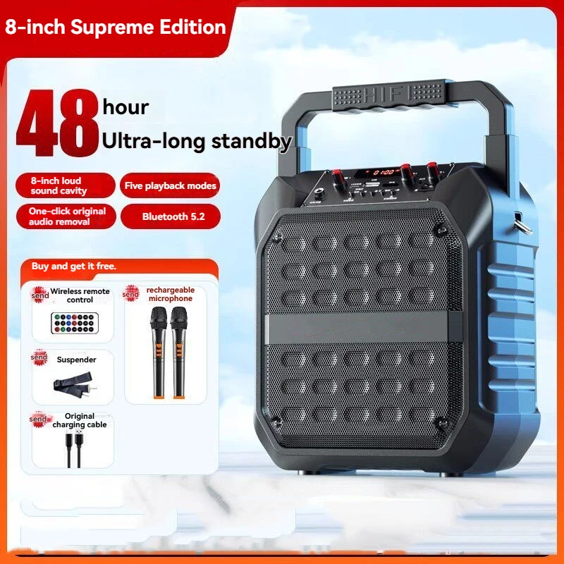 Karaoke Machine with 2 Wireless Microphones, Portable Speaker Home Karaoke0K System, Supports Bluetooth/USB/TF/AUX for Party