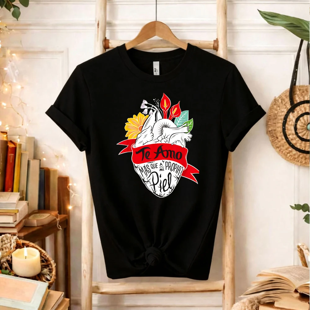 Anatomical-Heart-Floral-Mexican-Art-Casual-Graphic-Tee-Romantic-Gift-for-Frida-Kahlo-Fans-Variety-of-Items-Short-sleev-T-Shirt