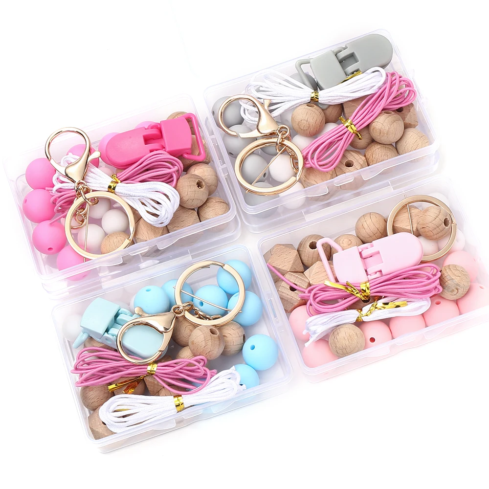 Silicone Wooden Bead Set Baby Pacifier Clip Hand Woven Soother Teething Chain For Baby Dummy Nipple Holder Chain Chew Toys Gift