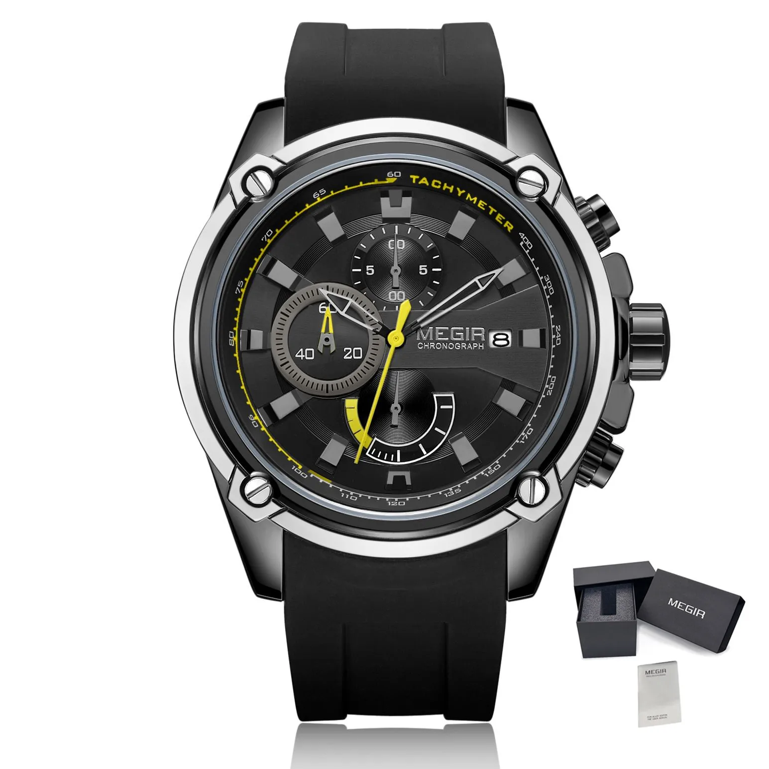 MEGIR Chronograph Luxury Brand Men Sports Watches Silicone Strap Quartz Casual Wristwatch Waterproof Calendar Reloj Hombre 2086