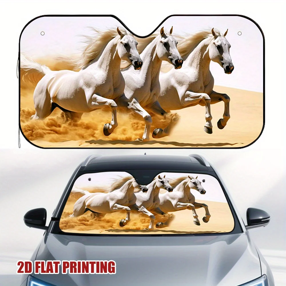 1pc Galloping White Horses Car Sun Visor - Fit For All Vehicles, Heat-Resistant & UV Protection, Reduces Interior Heat & Sun Exp