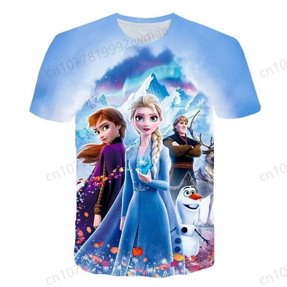 

Disney Frozen 2 Princess Elsa Anna 3D printed adult short-sleeved T-shirt summer children's casual sports cartoon tops
