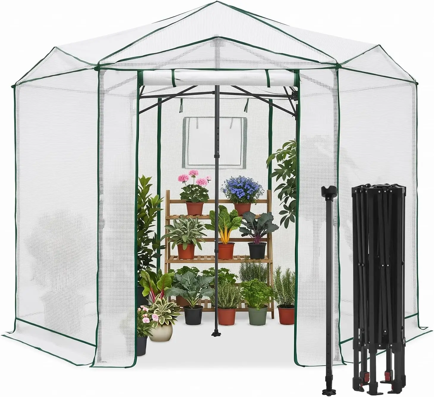 Pop-Up Greenhouse, Hexagon Shape, 8.5 x 8.5, Clear/White, Easy Setup