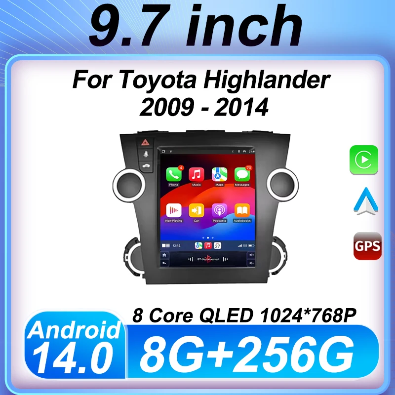 For Toyota Highlander 2009 - 2014 LHD RHD For Tesla Style 9.7 inch Car Multimedia Video Player Mirror Link Carplay Android auto