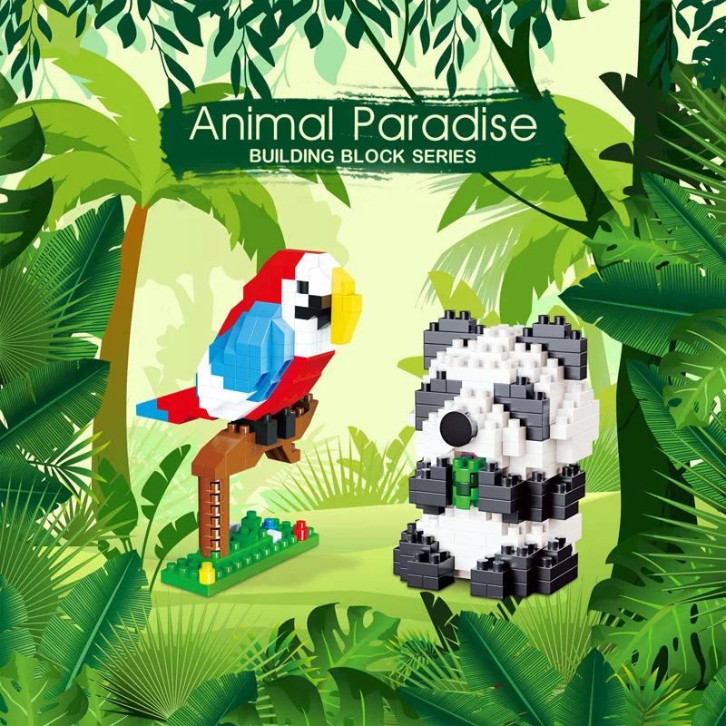 

5Pcs Small Animals Series Building Blocks Diy Panda Parrot Squirrel Pig Small Pieces of Bricks Children's Educational Toys Gifts