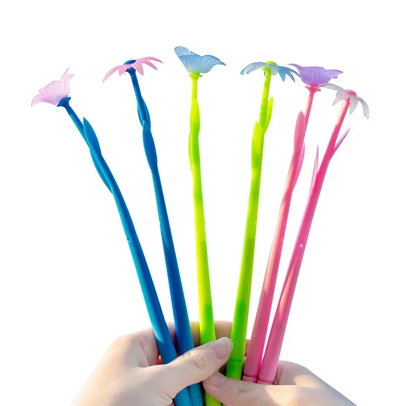 Bolígrafo Neutral de flores coloridas creativo, descolorido por Gel ligero, bolígrafo de firma de escritura para estudiantes de silicona, bolígrafo divertido para niños