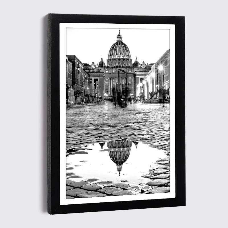 Canvas Frames A4 A3 5x7in with Wall Art Painting Nordic Black White City Street View Rome Colosseum Poster Wood Photo Frame Home