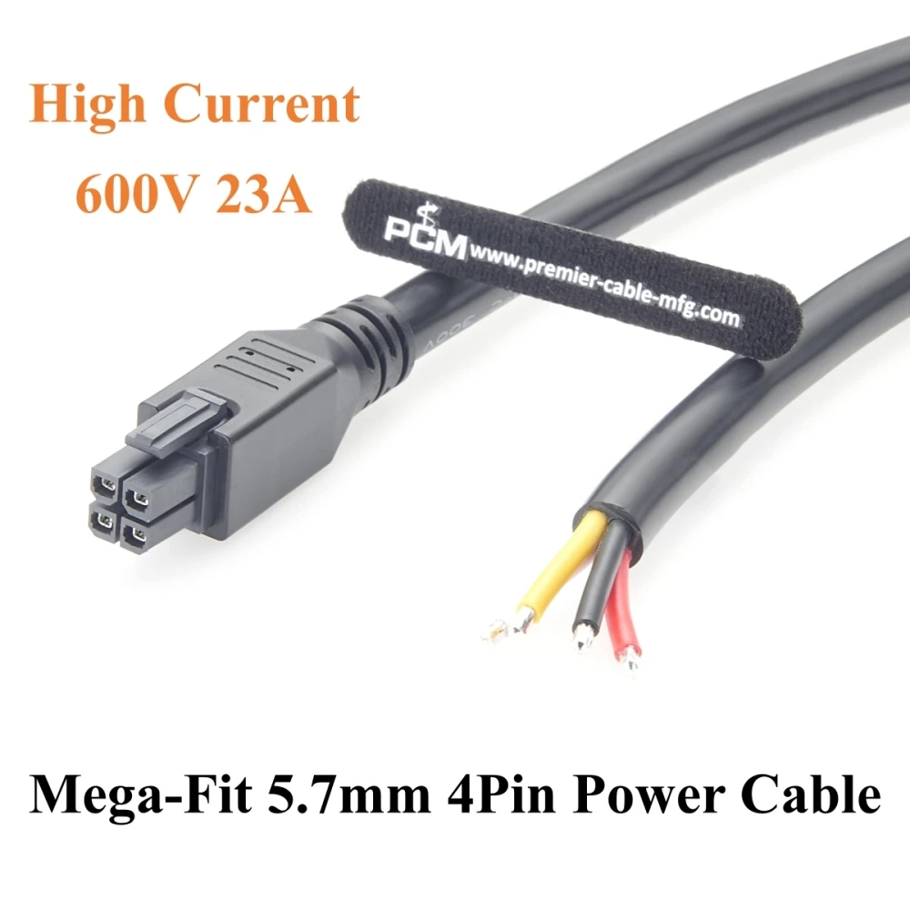 

Кабель питания Mega-Fit 5.7мм 4-контактный с открытым концом, высокотоковый 23А 600В, провод 12AWG, совместим с Molex 245136, для подключения проводов к платам