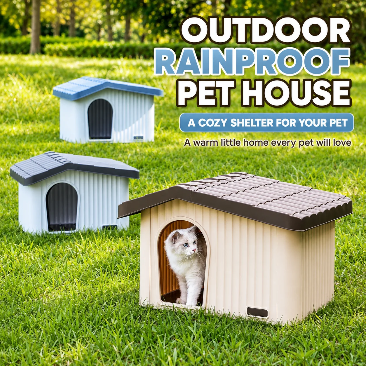 Outdoor Cat House for Stray Cats, All Season Waterproof Enclosed Pet Shelter, Warm Winter Cold Proof Cat Bed for Outdoor Use