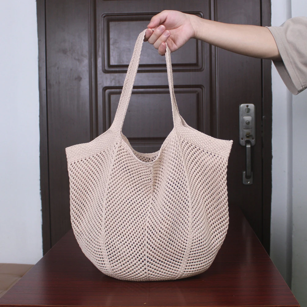 Hollow Out Crochet Handbag Summer Knitted Shoulder Bag Women's Large Capacity Shopping Grocery Bags Ladies Knitting Underarm Bag