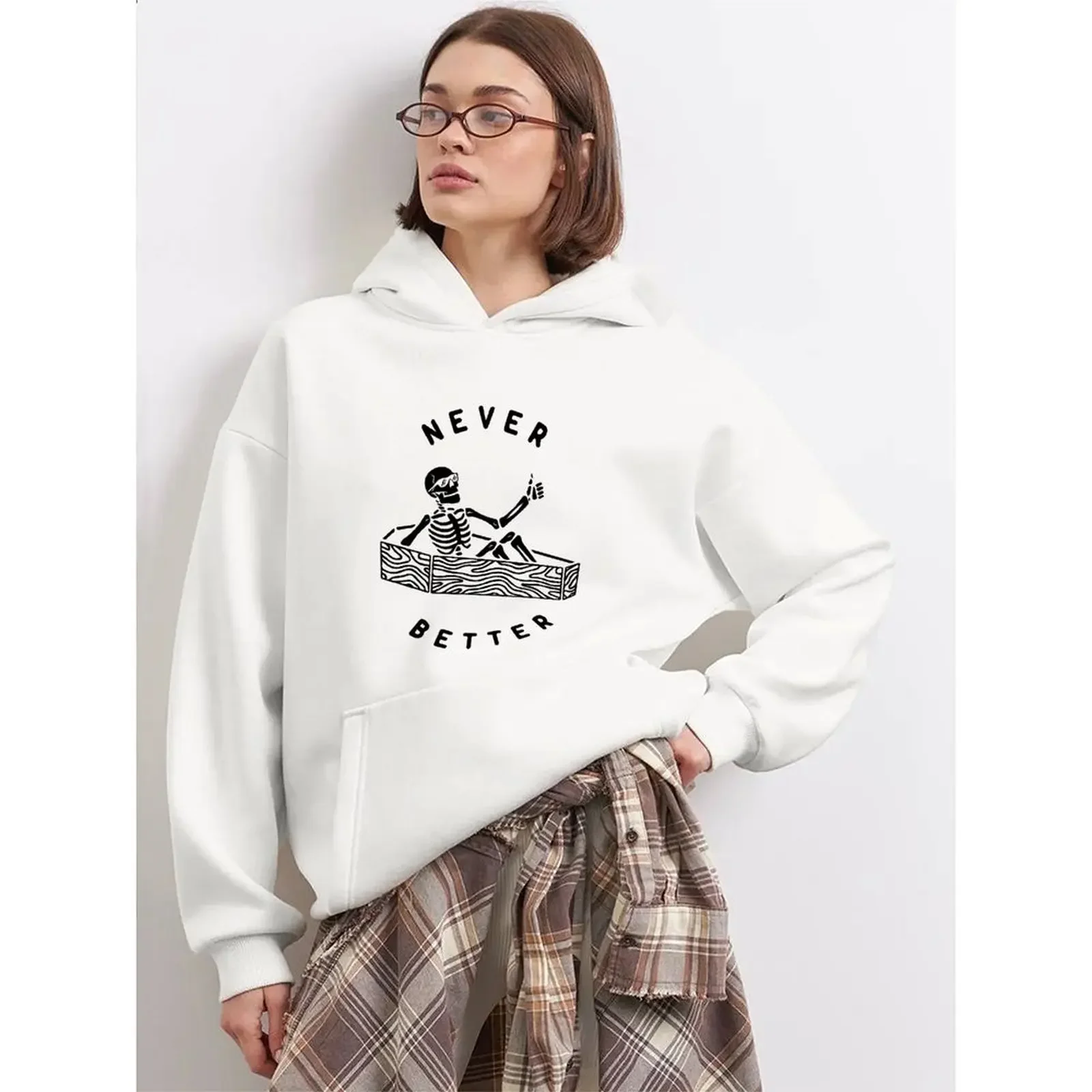 2025 بلوزات للمرأة فضفاضة هوديس الشتاء عادية مضحك الجمجمة طباعة مريحة الإناث طويلة الأكمام بلايز كنزة بمقاس كبير #5