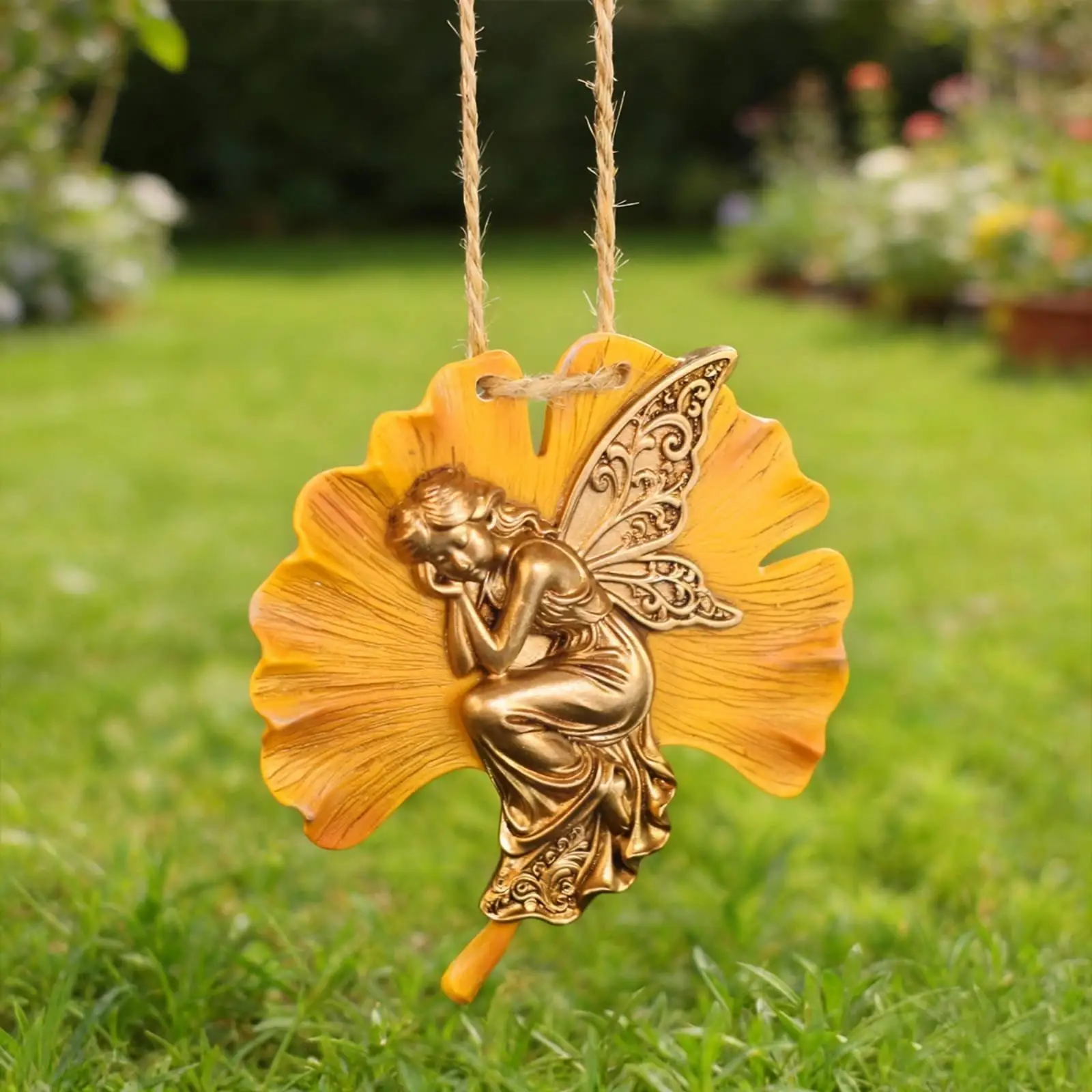 Whimsical Fairy Figurine Resin Leaf Art for Indoor Outdoor Garden Hanging Decor