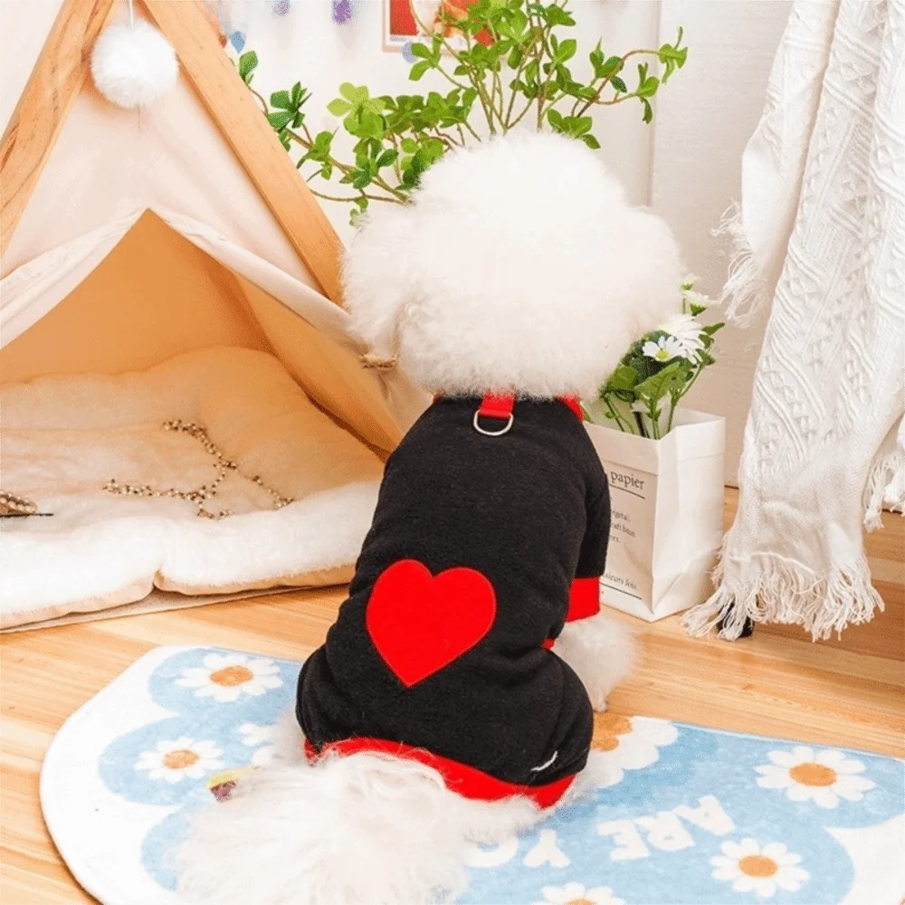 

Warm Heart Pattern Dog Jumpsuit Polar Fleece Comfortable Dog Towing Suit Soft with D Ring Dog Four Legged Clothing Autumn Winter