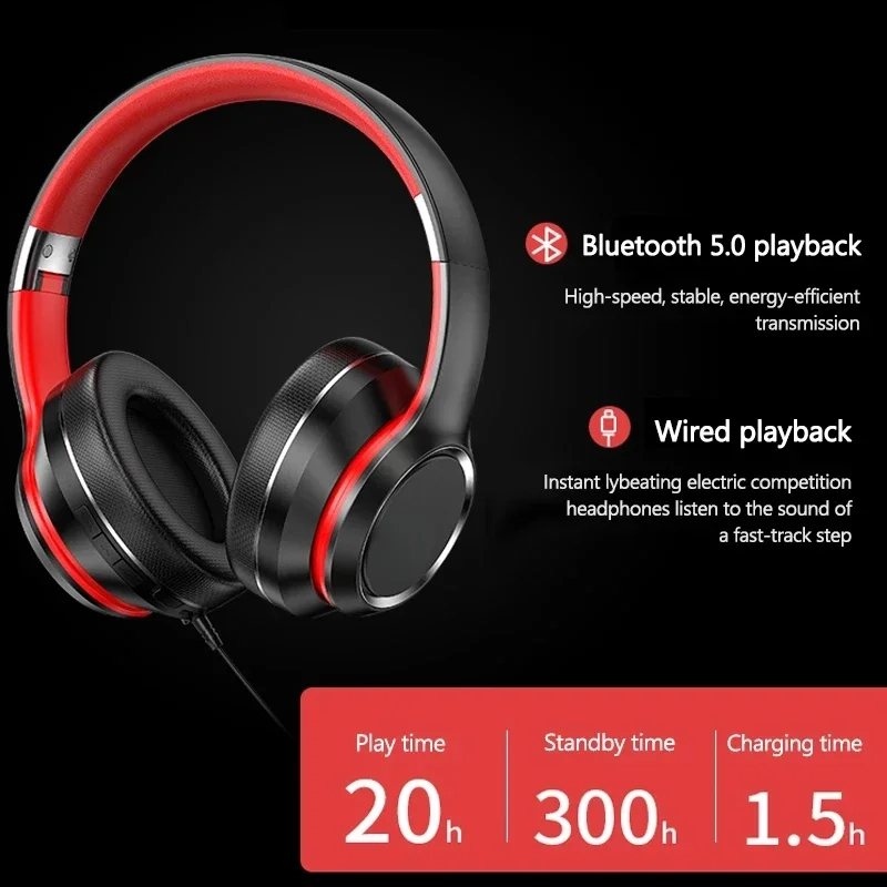 HD200 Bluetooth Earphones Over-ear Foldable Computer Wireless Headphones Noise Cancellation HIFI Stereo Gaming Headset