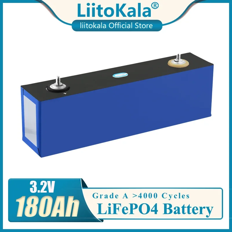 LiitoKala 3.2V 180Ah Lifepo4 batterie haute courant grande capacité cellules de voiture bricolage 12V 24V stockage d'énergie solaire RV voiture de golf
