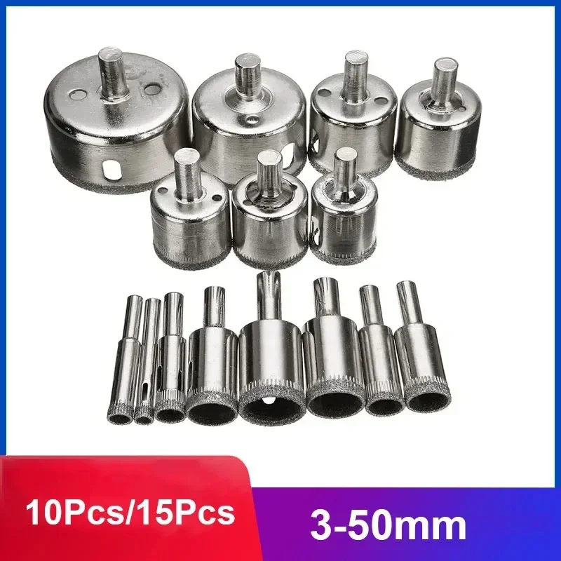 10Pcs/15Pcs Diamond Coated HSS Drill Bit Set Glass Granite Tile Cutter Holer Core Drill Bit Cutting Tool Power Woodworking Tools