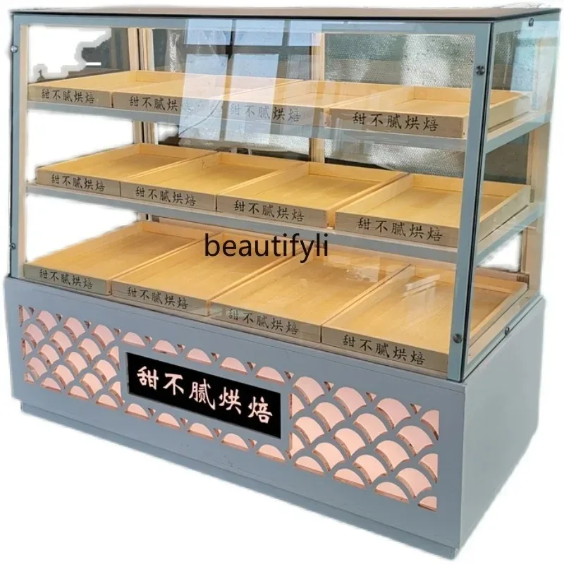 A176 Pastry peach puff bread side cabinet corner glass cabinet back door solid wood curved display cabinet