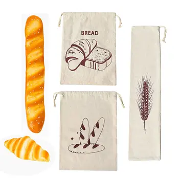 可重複使用的鄉村風格亞麻麵包袋 - 法國麵包收納袋 大號抽繩麵包袋 適用於麵包店〔YY33〕 6 best sales 麵包袋 - №5