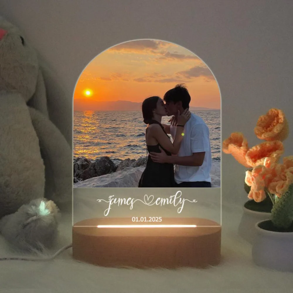 

Personalized Acrylic Night Light Custom Couple Photo Ornament Romantic Memorial Desktop Decoration Love Gifts Decor Gift OfGirl