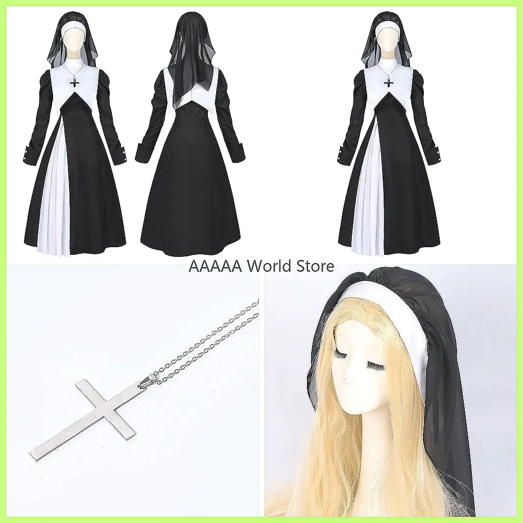 

Gothic Nun Costume for Women, Halloween Cosplay Vampire Horror Outfit with Cross