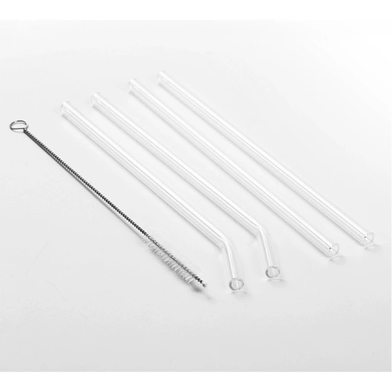 4X7B Clear Glass Straw Reusable with Cleaning Brush Dishwasher Safe Glass Texture