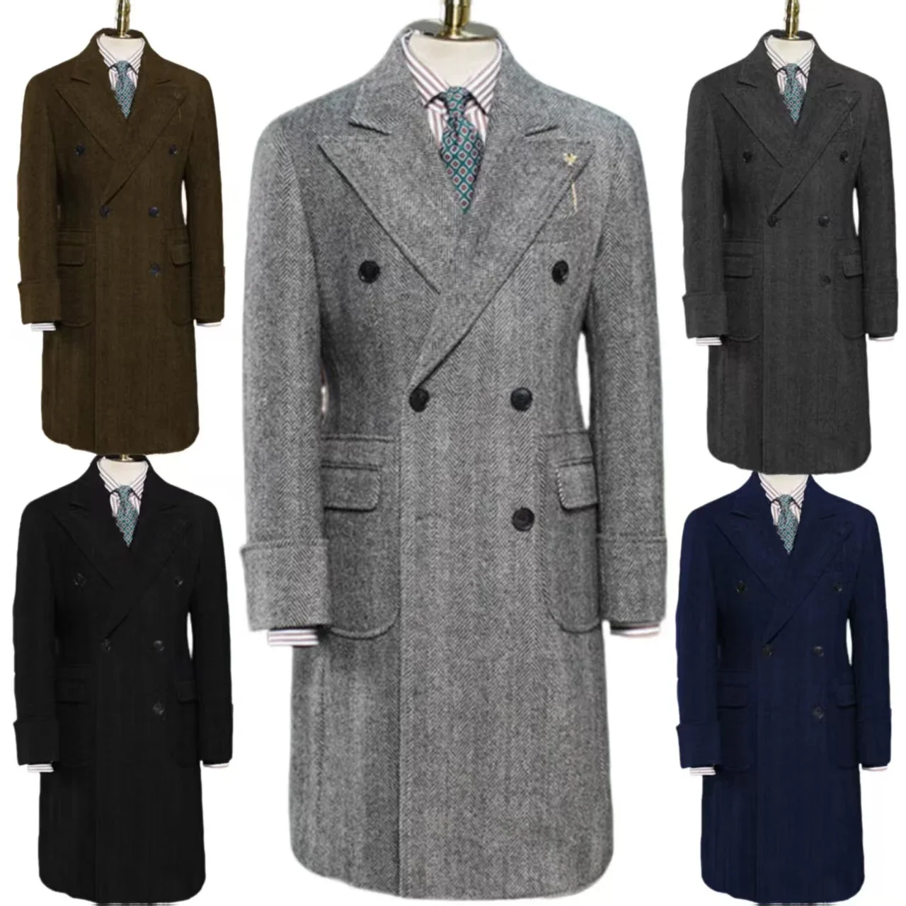 

Classic Solid Color Long Windbreaker Jacket with Wool Blend Buttons Casual Fitted Turtleneck for Daily Wear