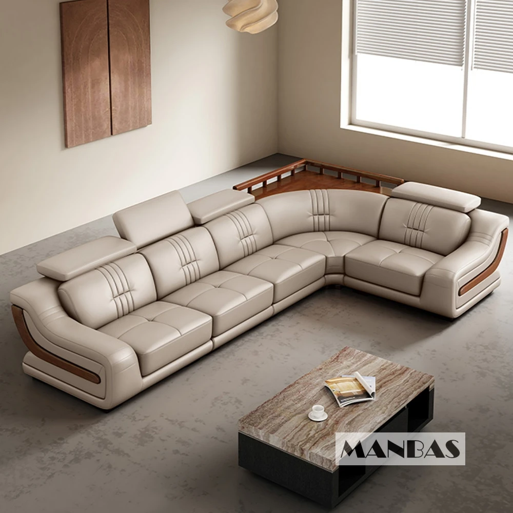 Linlamlim Top Grain Cow Genuine Leather Sofa Set Big Sectional Couch Living Room Sofas With Adjustable Headrest Home Furniture