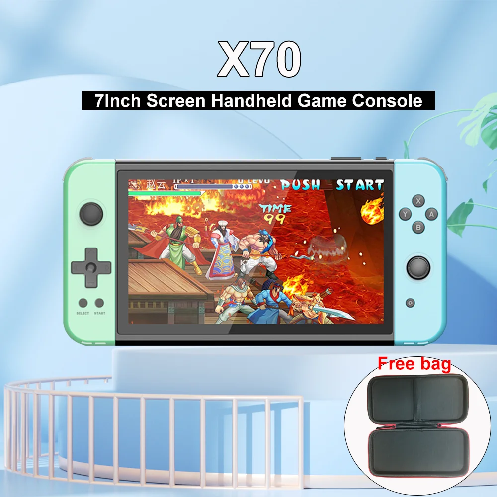 X70 Handheld Game Console with Bag 7.0Inch IPS Screen 3500mAh Battery 64G 5700Games HD Output Support Extension Controllers