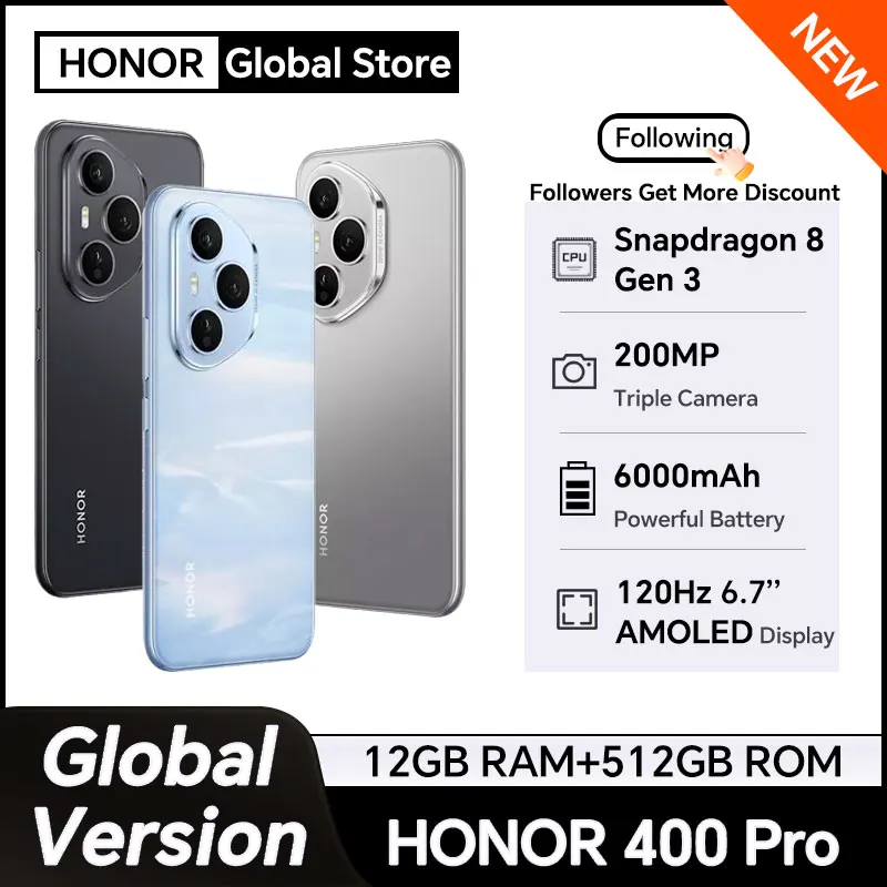 HONOR 400 Pro Global Version 5G Smartphone Snapdragon 8 Gen 3 6.7'' AMOLED Screen 6000mAh Battery 100W Wired 50W Wireless e-SIM